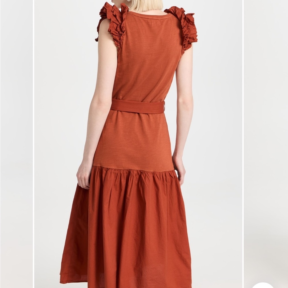 Nation Everleigh Frilly Dress Cayenne Red Orange poplin flutter sleeve Sz XS - Picture 3 of 14